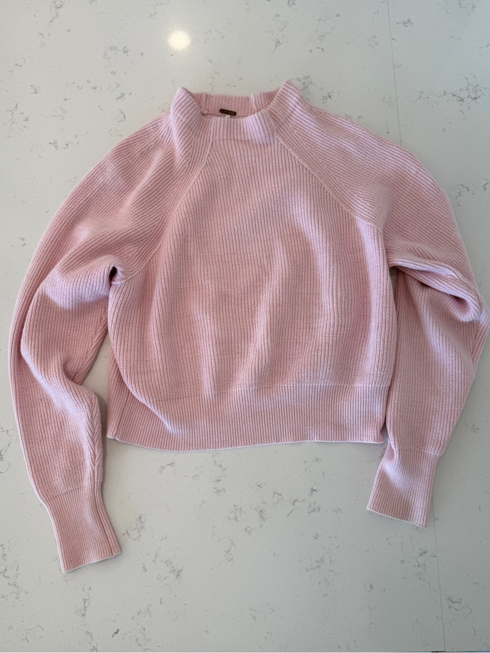 Free People Pastel Pink Ribbed Mock Neck Sweater